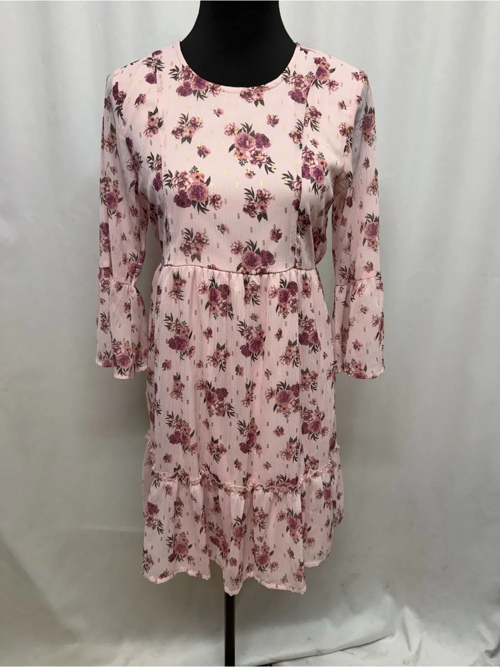 Wonder Nation Girls XXL Pink Floral Bell Sleeve Tiered Ruffle Midi Dress